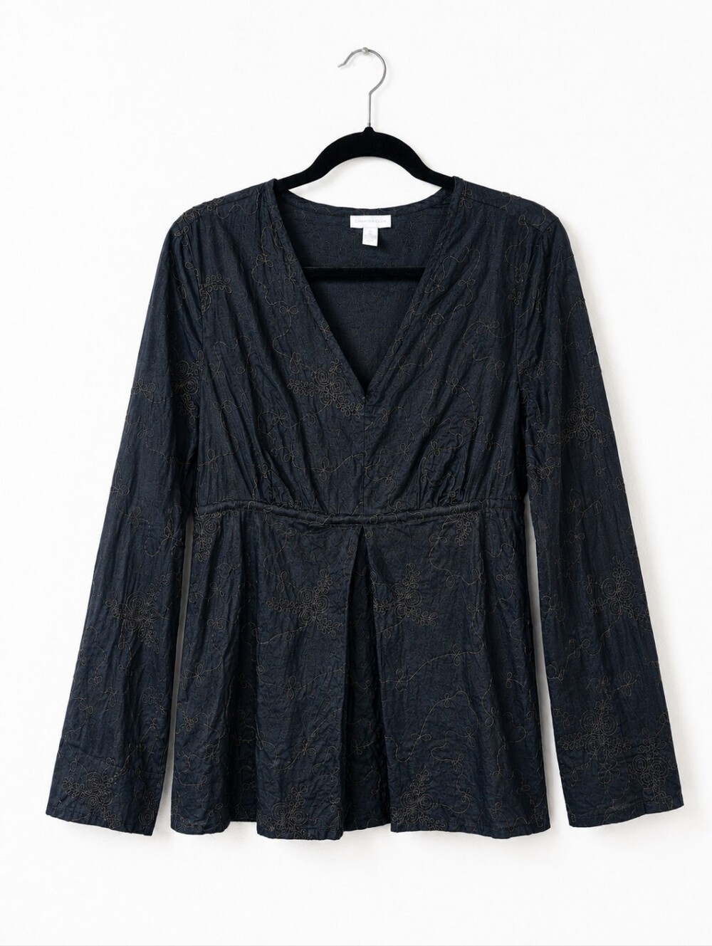 Charter Club 14 Black Embroidered Blouse Whimsigoth Dark Romantic Boho Peplum